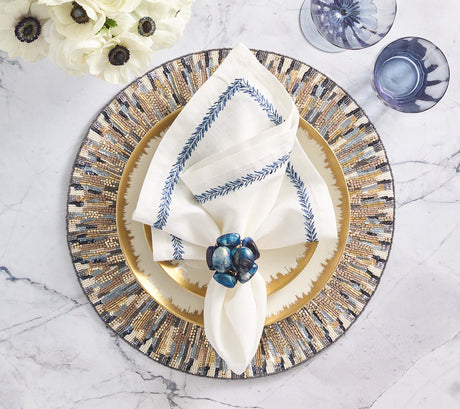 Kim Seybert Diadem Placemat in Ivory & Blue, Set of 2 at Fig Linens and Home - Lifestyle 2
