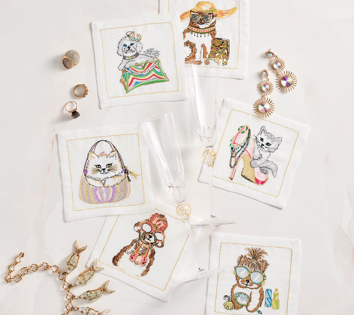 Diva Pets Cocktail Napkins Set of 6 in a Gift Box by Kim Seybert at Fig Linens and Home - 1