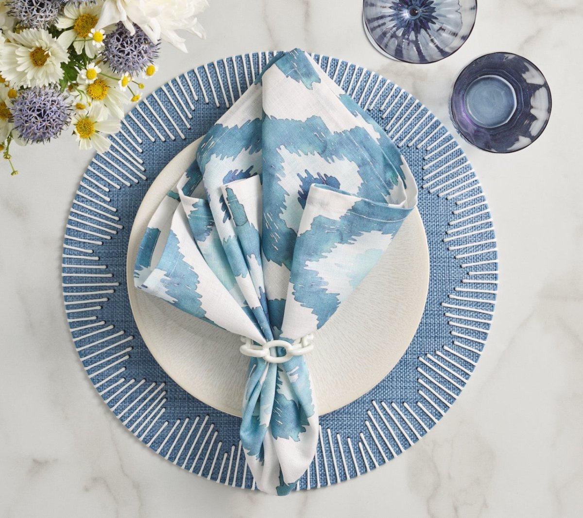 Dream Weaver Round Placemat in Blue & White | Kim Seybert Table Linens at Fig Linens and Home 5