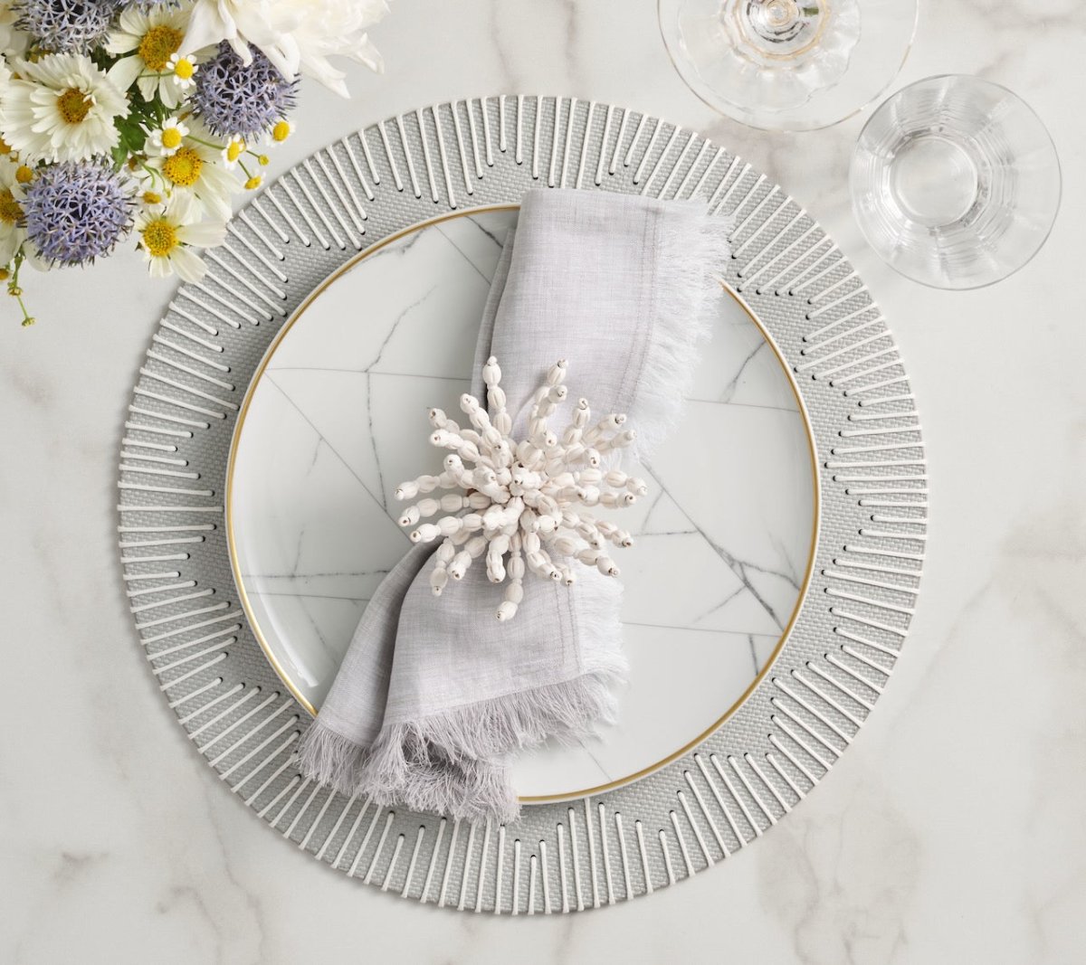 Dream Weaver Round Placemat in Gray & White | Kim Seybert Table Linens at Fig Linens and Home 2