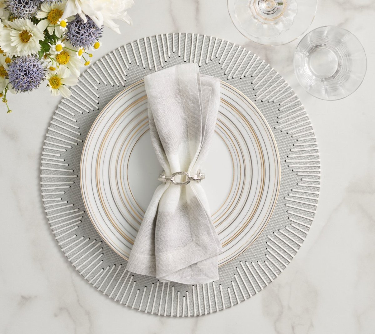 Dream Weaver Round Placemat in Gray & White | Kim Seybert Table Linens at Fig Linens and Home 4