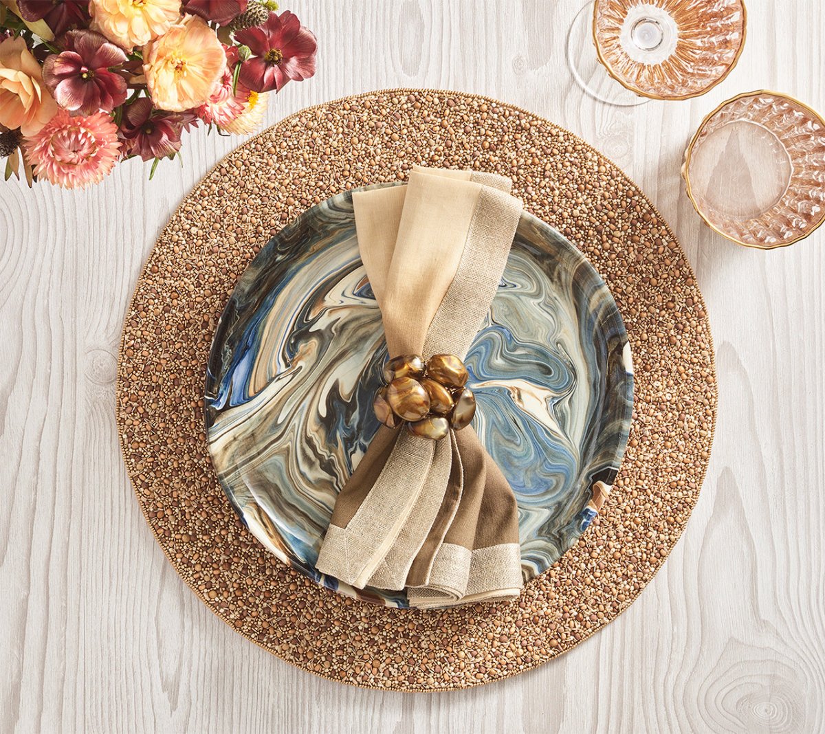 Emberfall Placemat in Natural & Brown Set of 2 by Kim Seybert at Fig Linens and Home 3