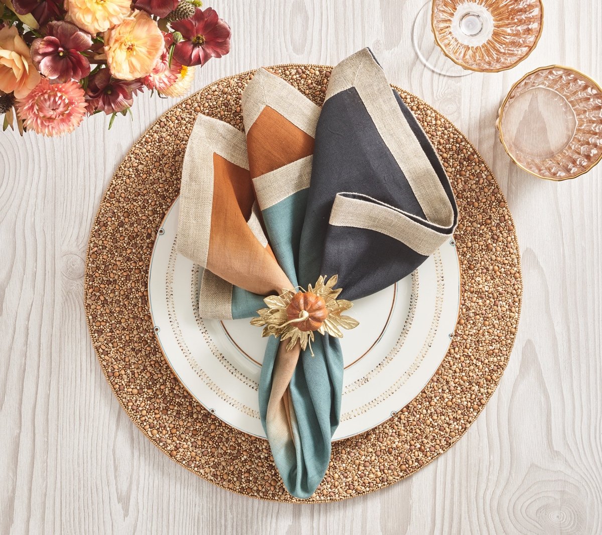 Emberfall Placemat in Natural & Brown Set of 2 by Kim Seybert at Fig Linens and Home 2