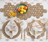 Kim Seybert Embroidered Palm Tablecloth in White Natural & Gold at Fig Linens and Home - Lifestyle 3