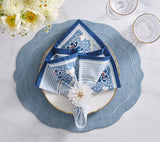 Filigree Napkin in White & Blue Set of 4 by Kim Seybert at Fig Linens and Home - Lifestyle 1
