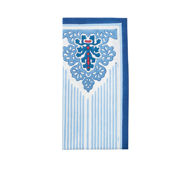 Filigree Napkin in White & Blue Set of 4 by Kim Seybert at Fig Linens and Home - Folded