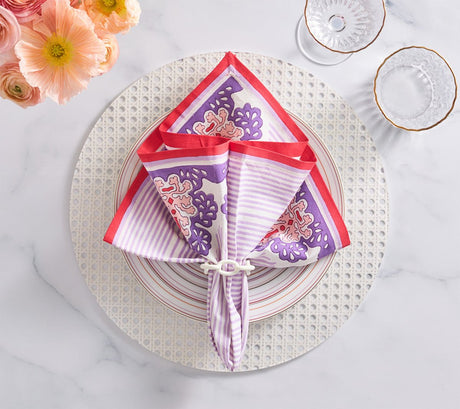 Filigree Napkins in White, Lilac & Coral Set of 4 by Kim Seybert at Fig Linens and Home - View 2
