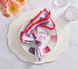 Filigree Napkins in White, Lilac & Coral Set of 4 by Kim Seybert at Fig Linens and Home - View 1