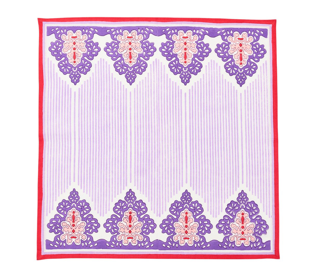 Filigree Napkins in White, Lilac & Coral Set of 4 by Kim Seybert at Fig Linens and Home - Flat