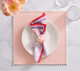 Filigree Napkins in White, Lilac & Coral Set of 4 by Kim Seybert at Fig Linens and Home - View 3