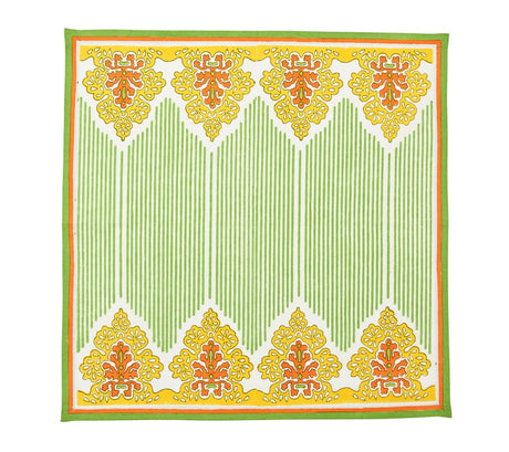 Filigree Napkin in White, Yellow & Green Set of 4 by Kim Seybert at Fig Linens and Home - Flat