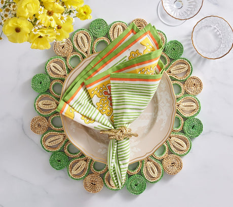 Filigree Napkin in White, Yellow & Green Set of 4 by Kim Seybert at Fig Linens and Home - Lifestyle 3