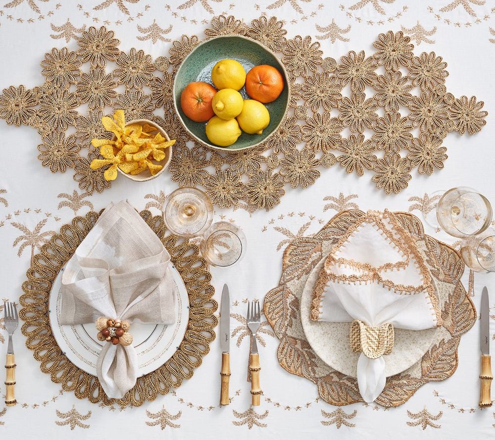Flores Table Runner in Natural by Kim Seybert at Fig Linens and Home - Lifestyle 2
