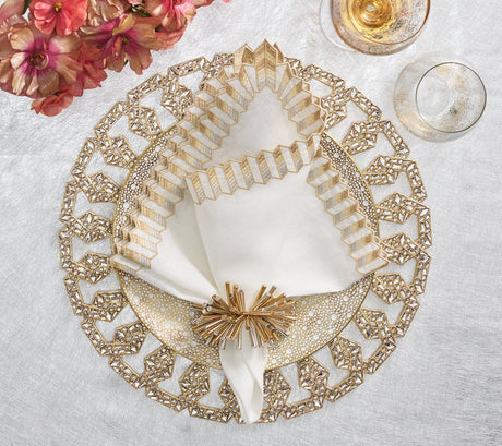 Fringe Napkin Ring in Gold & Silver Set of 4 by Kim Seybert at Fig Linens and Home - Lifestyle 3