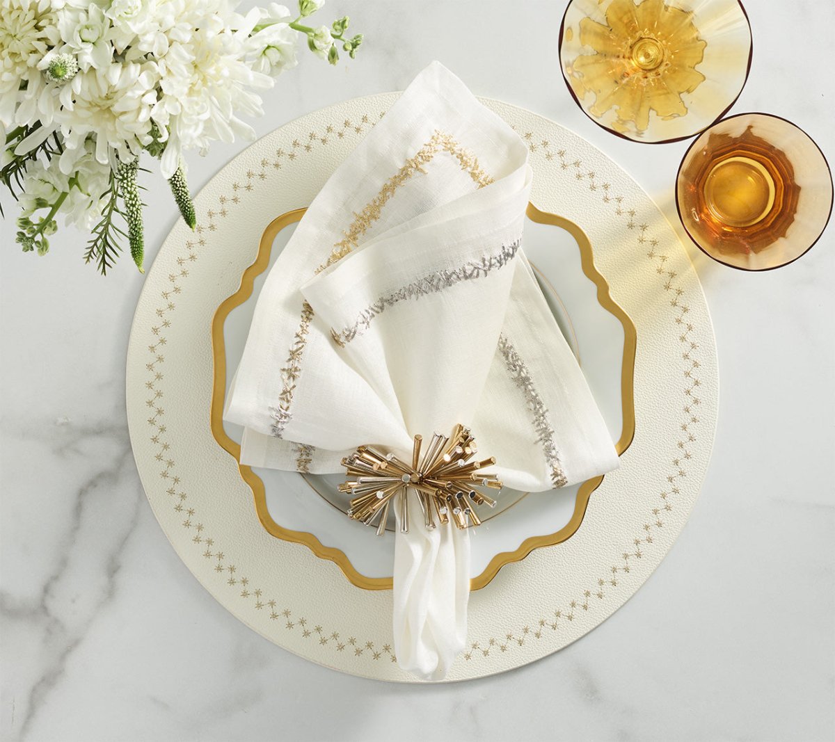 Fringe Napkin Ring in Gold & Silver Set of 4 by Kim Seybert at Fig Linens and Home - Lifestyle 1