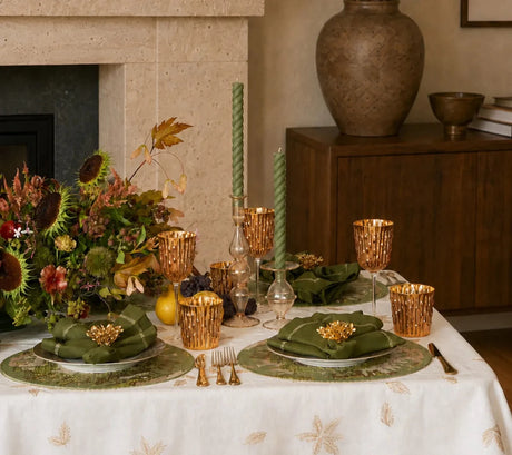 Gilded Breeze White/Gold/Silver Table Cloth Detail 2 | Kim Seybert at Fig Linens and Home