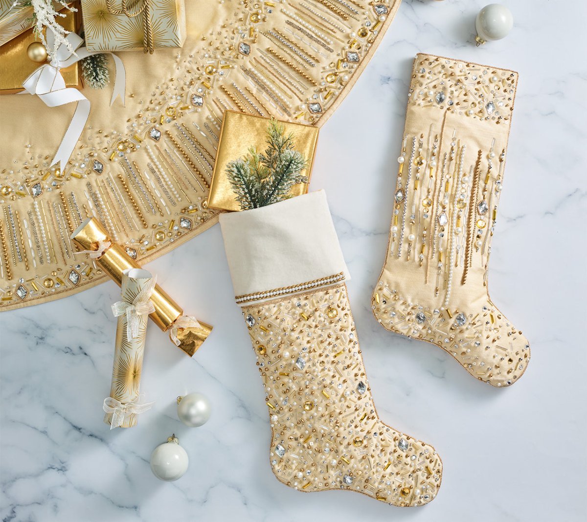 Gilded Sparkle Stocking in Gold & Crystal Kim Seybert