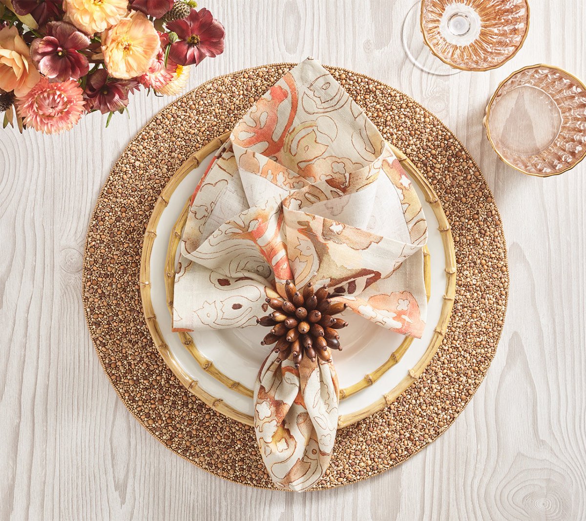 Giverny Napkin in Natural & Brown, Set of 4 Kim Seybert Natural/Brown 21"L x 21"W x 0.1"H - Set of 4 Napkins at FIG LINENS AND HOME 2