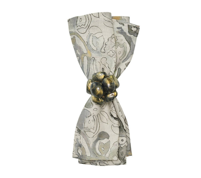 Giverny Napkin in Natural & Gray, Set of 4 Kim Seybert Natural/Gray 21"L x 21"W x 0.1"H - Set of 4 Napkins at FIG LINENS AND HOME 1