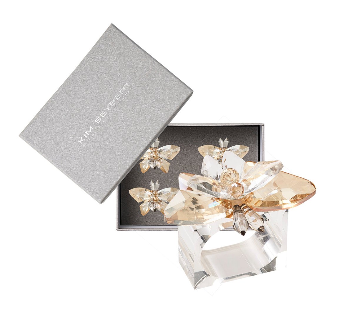 Glasswing Napkin Ring in Champagne & Crystal, Set of 4 in a Gift Box Kim Seybert at Fig Linens and Home 2