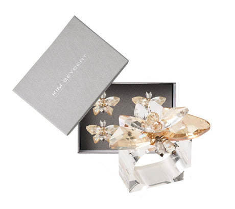 Glasswing Napkin Ring in Champagne & Crystal, Set of 4 in a Gift Box Kim Seybert at Fig Linens and Home 2