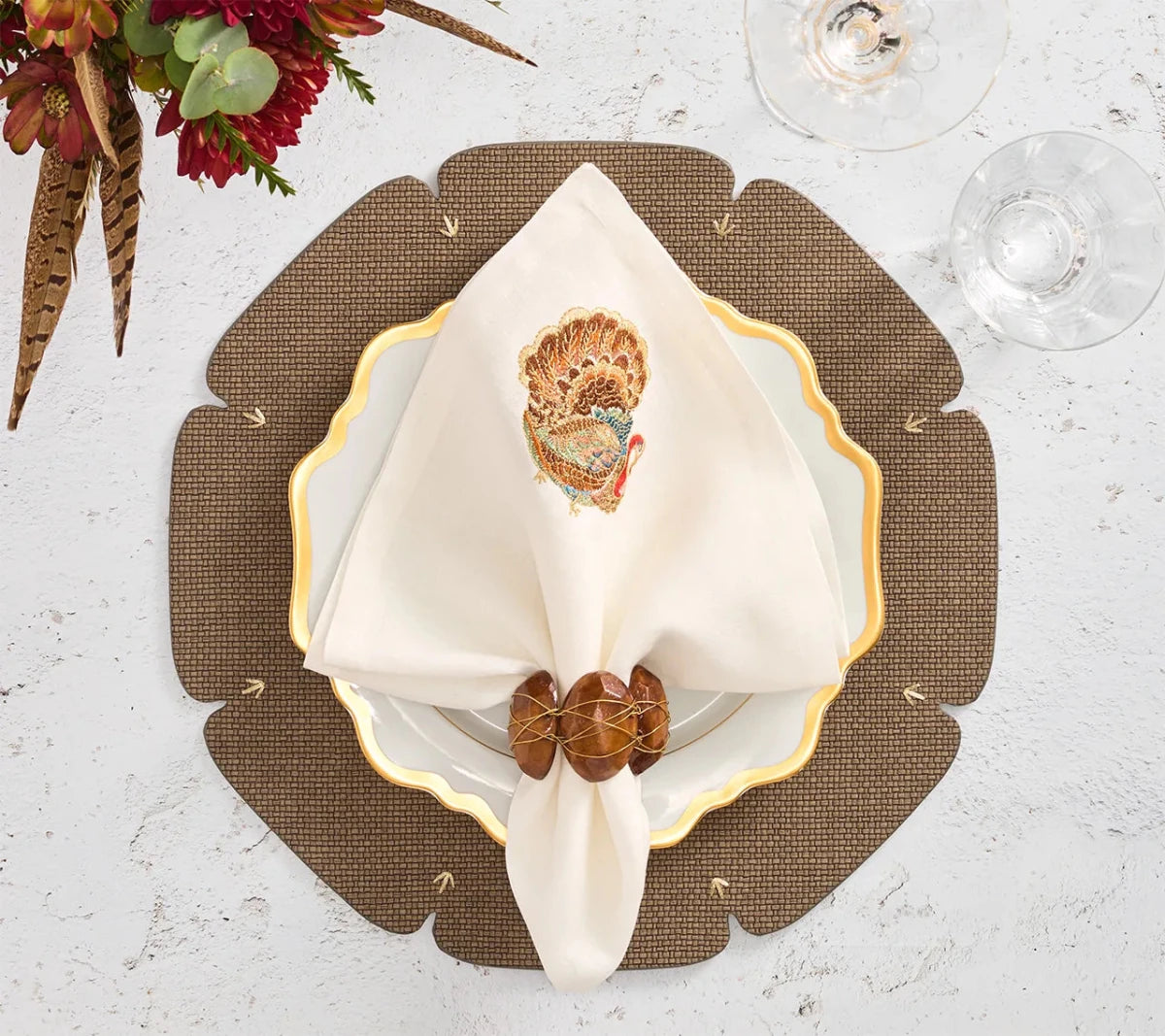 Gobble White/Multi Napkin Detail 2 | Kim Seybert at Fig Linens and Home