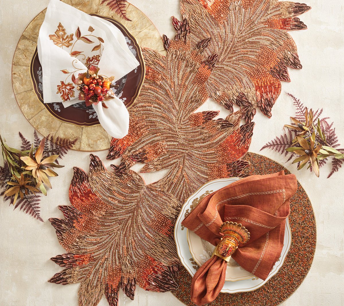Harvest Table Table Runner in Brown & Orange Kim Seybert 4