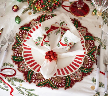 Holiday Bow Red/Gold Napkin Ring Detail 3 | Kim Seybert at Fig Linens and Home