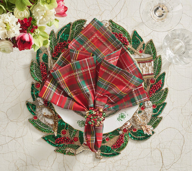 Holiday Threads Napkin in Red, Green & Gold, Set of 4 Kim Seybert Red/Green/Gold 21"L x 21"W x 0.1"H - Set of 4 at FIG LINENS AND HOME 1