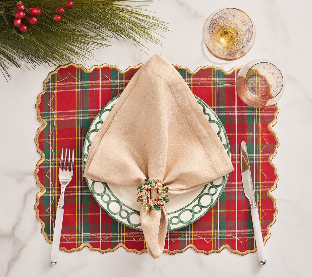 Lifestyle of Christmas Table - Holiday Threads Placemats in Red, Green & Gold by Kim Seybert 4