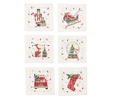 Holly Jolly Cocktail Napkin in White & Multi, Set of 6 in a Gift Box Kim Seybert