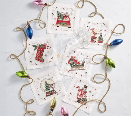 Holly Jolly Cocktail Napkin Set of 6 in a Gift Box Kim Seybert at Fig Linens and Home