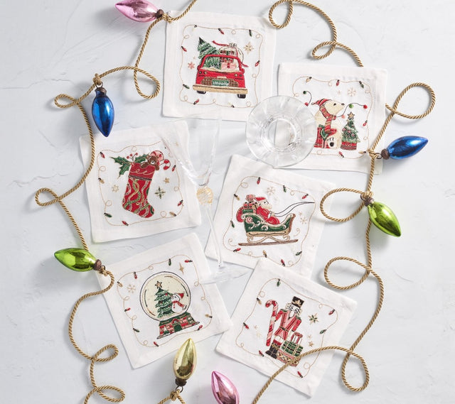 Holly Jolly Cocktail Napkin Set of 6 in a Gift Box Kim Seybert at Fig Linens and Home