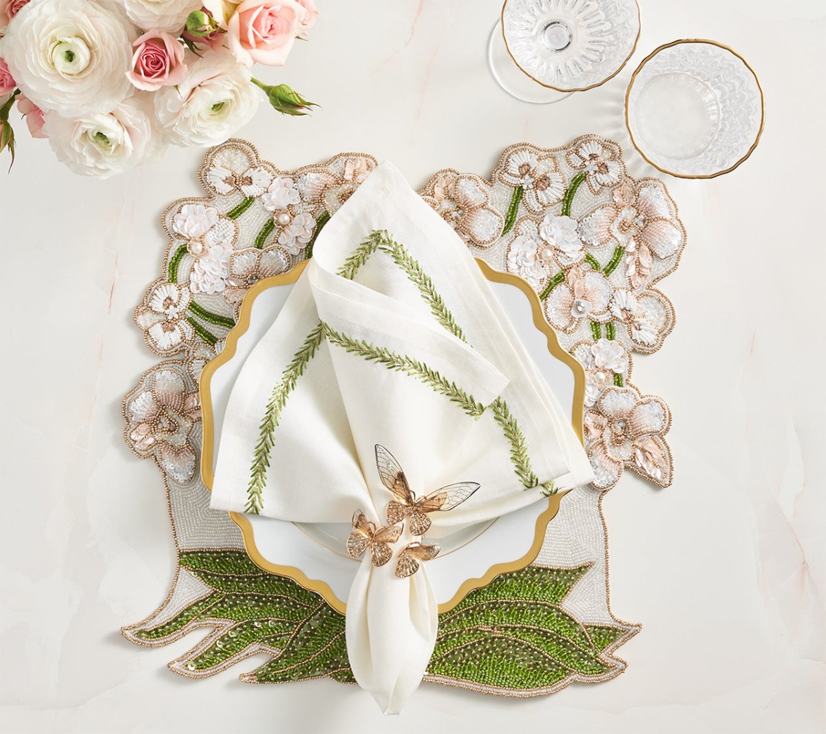 Jardin Green and White Napkin by Kim Seybert - Fig Linens and Home Lifestyle 1
