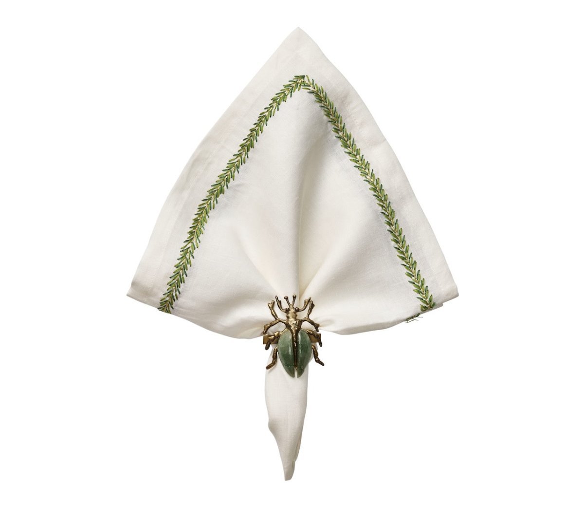 Jardin Napkin in White & Green Set of 4 by Kim Seybert WHITE/GREEN 21"L x 21"W x 0.1"H Napkin - Set of 4 at FIG LINENS AND HOME 2