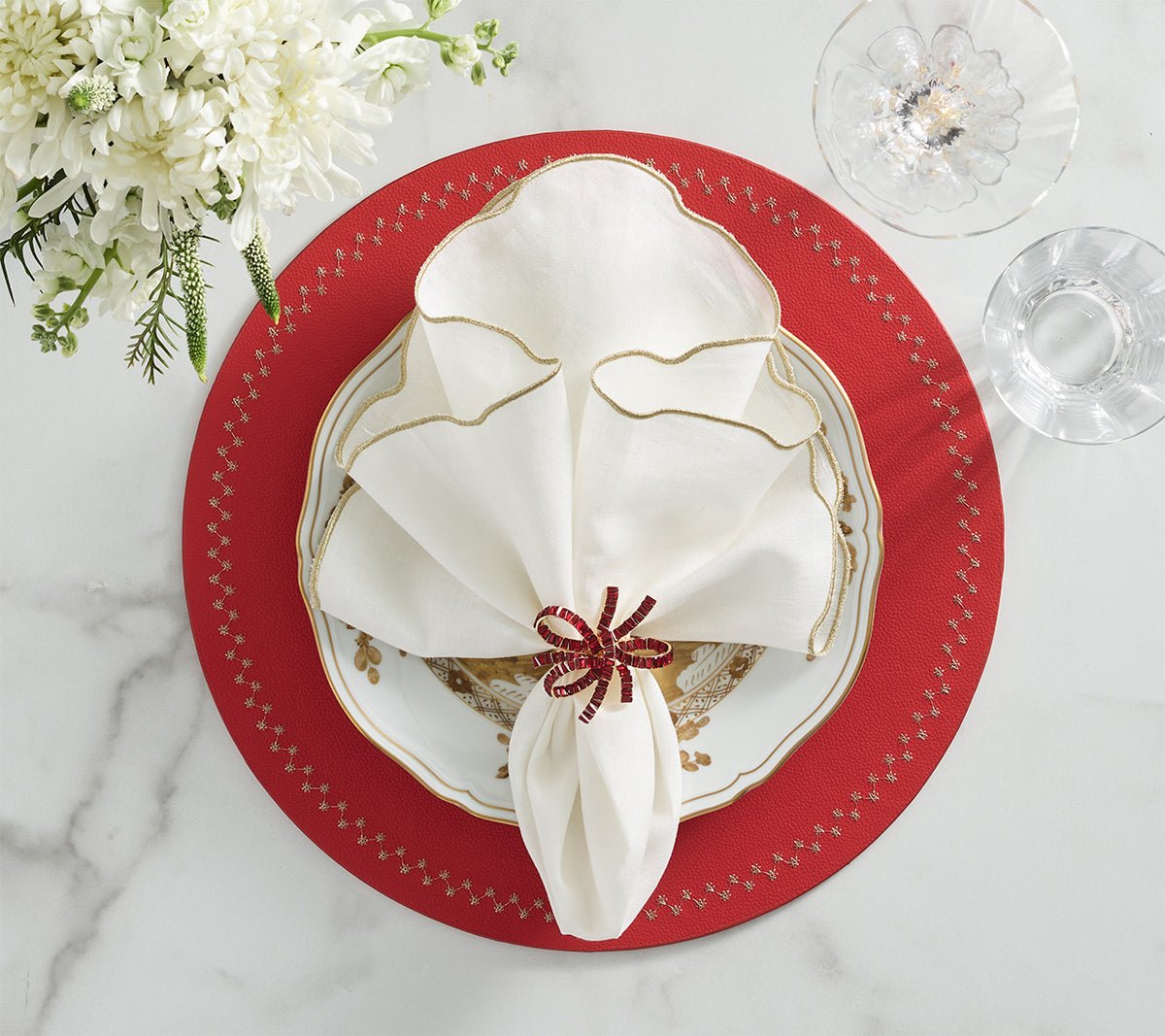 Jeweled Bow Napkin Ring in Red Set of 4 in a Gift Box by Kim Seybert RED 2.6" L x 2.2" W x 2.2" H Napkin Ring - Set of 4 at FIG LINENS AND HOME 3