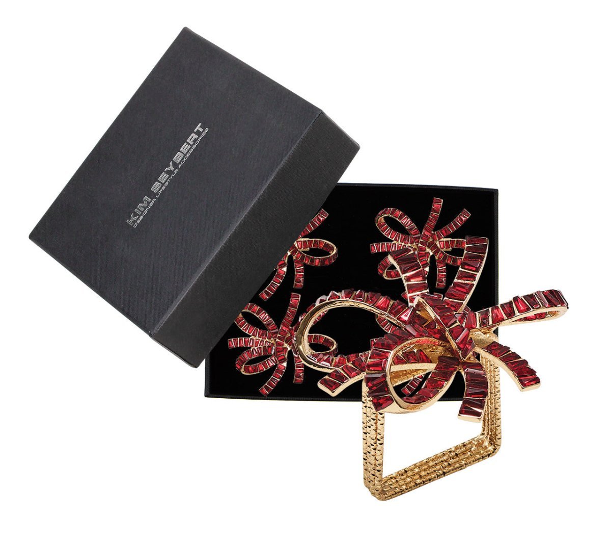 Jeweled Bow Napkin Ring in Red Set of 4 in a Gift Box by Kim Seybert RED 2.6" L x 2.2" W x 2.2" H Napkin Ring - Set of 4 at FIG LINENS AND HOME 5