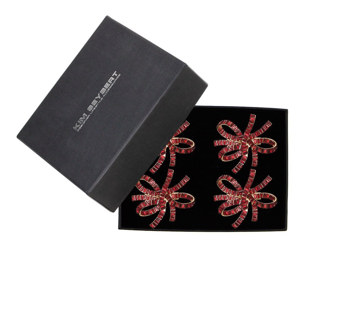 Jeweled Bow Napkin Ring in Red Set of 4 in a Gift Box by Kim Seybert RED 2.6" L x 2.2" W x 2.2" H Napkin Ring - Set of 4 at FIG LINENS AND HOME 6