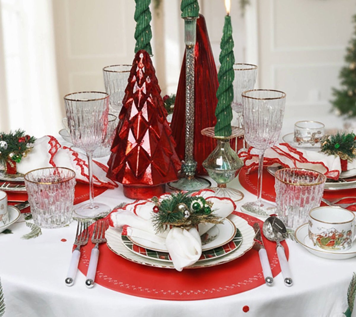 Jingle Bells Napkin Ring in Green, Red & Gold, Set of 4 Kim Seybert - Lifestyle 1