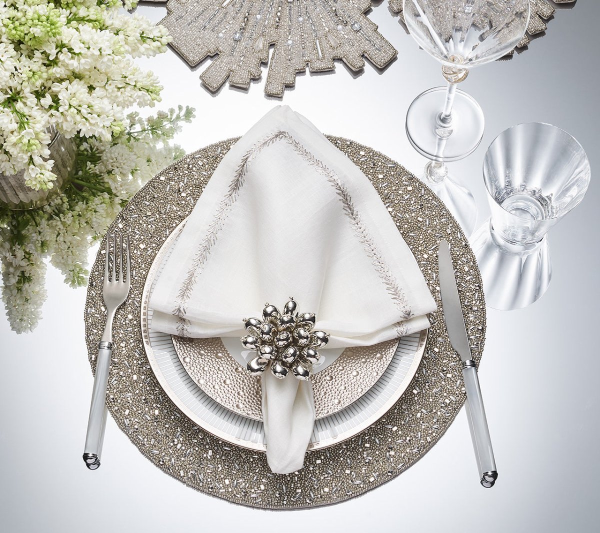 Jubilee Napkin Ring in Silver Set of 4 by Kim Seybert at Fig Linens and Home 4