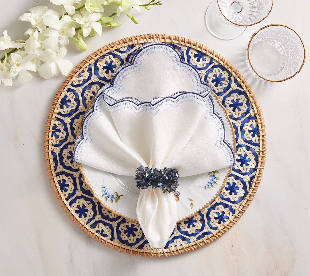 Kim Seybert Lanai Placemats in Natural & Blue | Set of 4 at Fig Linens and Home - View 5