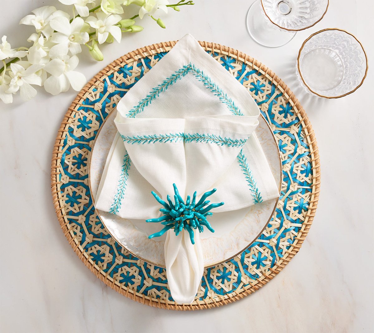 Kim Seybert Lanai Placemats in Natural & Turquoise | Set of 4 at Fig Linens and Home - View 5