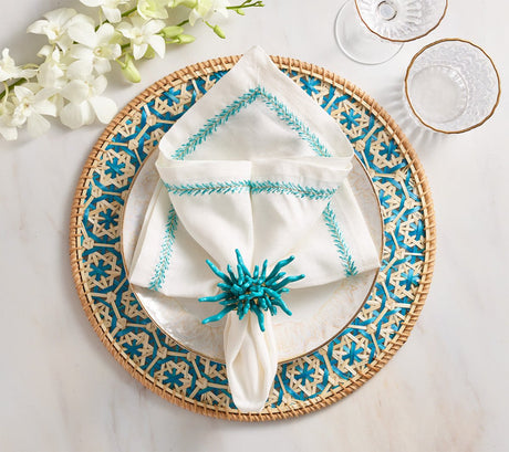 Kim Seybert Lanai Placemats in Natural & Turquoise | Set of 4 at Fig Linens and Home - View 5