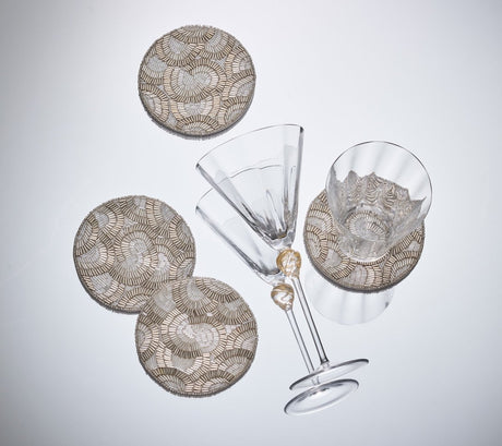 Lune Coaster in Silver, Set of 4 in a Gift Bag by Kim Seybert Silver 4.65"L x 4.65"W x 0.2"H - Set of 4 Coasters at FIG LINENS AND HOME 1