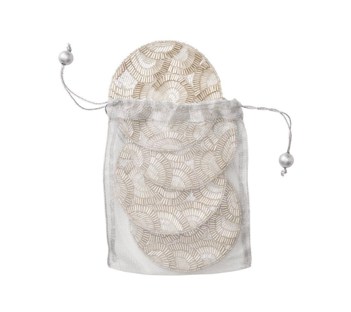 Lune Coaster in Silver, Set of 4 in a Gift Bag by Kim Seybert Silver 4.65"L x 4.65"W x 0.2"H - Set of 4 Coasters at FIG LINENS AND HOME 3