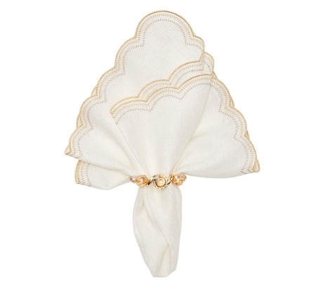 Lune Napkin in White, Gold & Silver, Set of 4 by Kim Seybert White/Gold/Silver 21"L x 21"W x 0.1"H - Set of 4 Napkins at FIG LINENS AND HOME 1