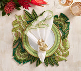Kim Seybert Lune Napkin in White, Green & Gold at Fig Linens and Home - Lifestyle 2