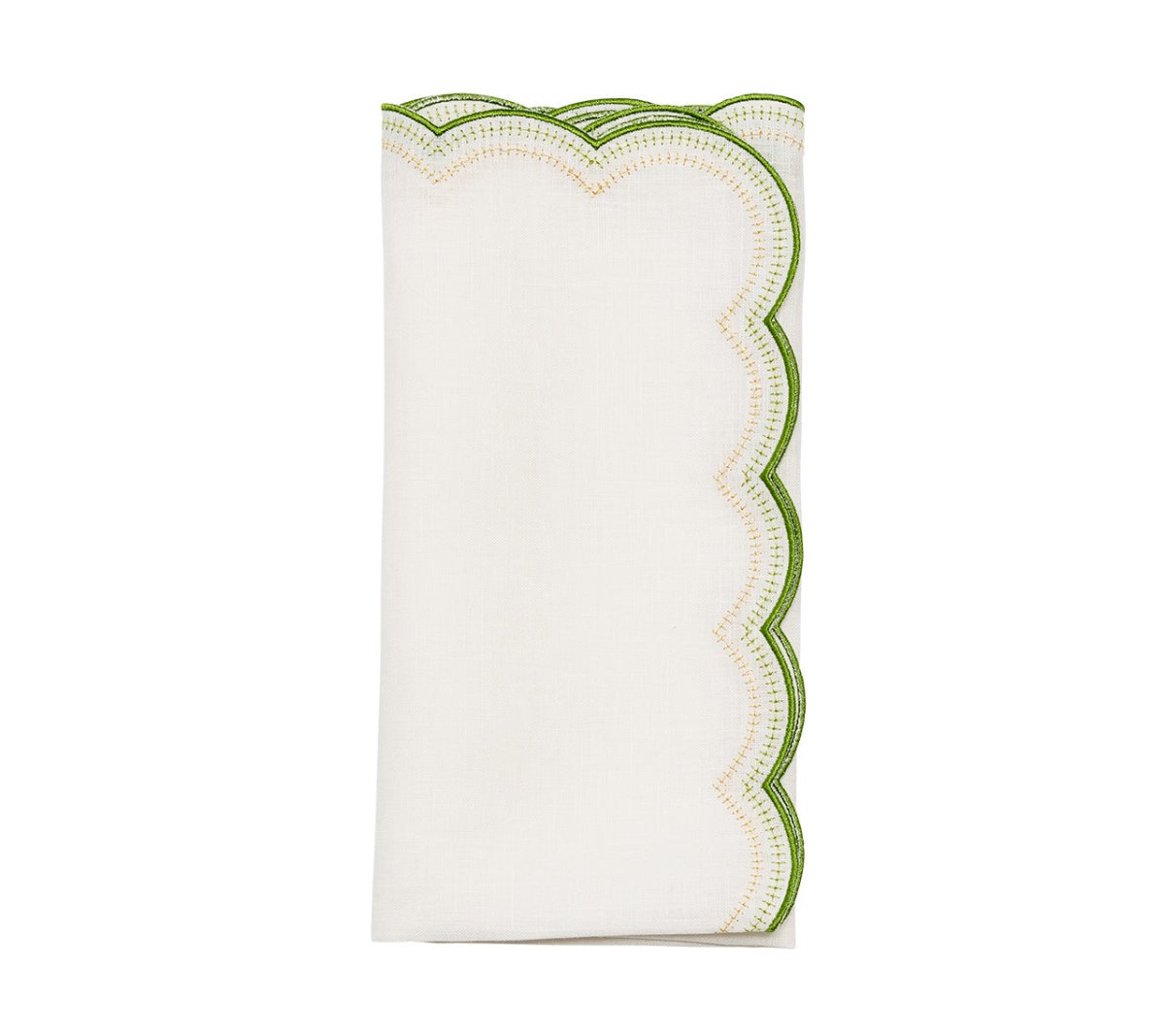 Kim Seybert Lune Napkin in White, Green & Gold - Set of 4 Cloth Napkins Folded at Fig Linens & Home