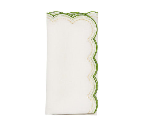 Kim Seybert Lune Napkin in White, Green & Gold - Set of 4 Cloth Napkins Folded at Fig Linens & Home