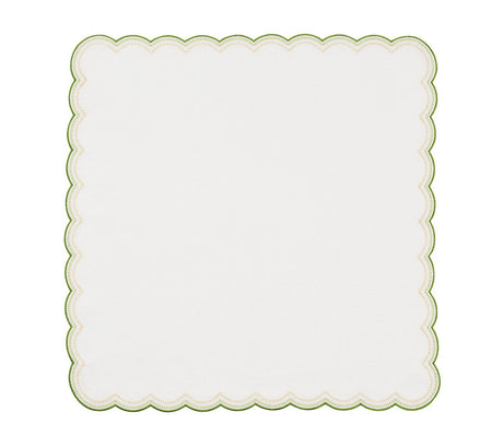 Kim Seybert Lune Napkin in White, Green & Gold - Set of 4 Cloth Napkins Flat at Fig Linens & Home
